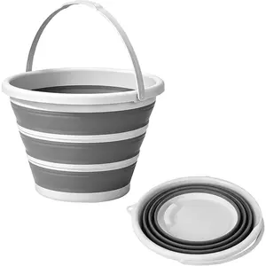 Collapsible Bucket with Handle 10L (2.6Gal), BPA Free Foldable Round Plastic Water Bucket, Portable Space Saving Tub for Car Washing Gardening Camping Fishing Home Cleaning (Grey, 10L)