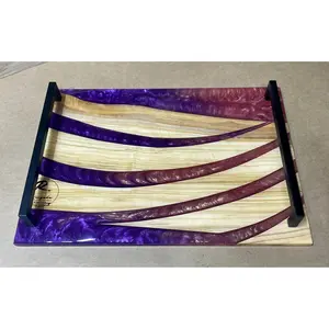 Serving Tray - Olive wood with Purple and Pink Epoxy Plates