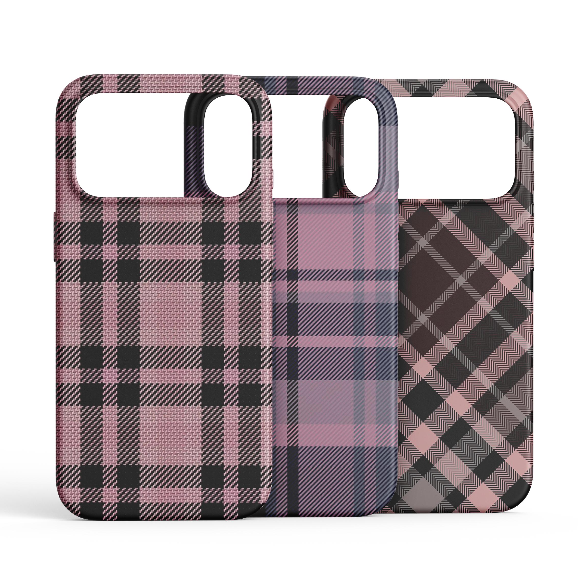 Fashion Tartan Checkered 2-in-1 Phone Case for iPhone 17/16/15/14/13 Pro Max Pink Black Plaid Protective Case