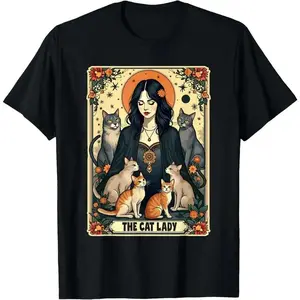 Unisex The Cat Lady Tarot Card Shirt Women Witchy Gothic Cat Mom T-Shirt Novelty Graphic T Shirt funny tshirt Undershirts Tees Casual Streetwear Classic Plain Men's Women Cotton Moisture Wicking Short Sleeve Crew Neck 🥇