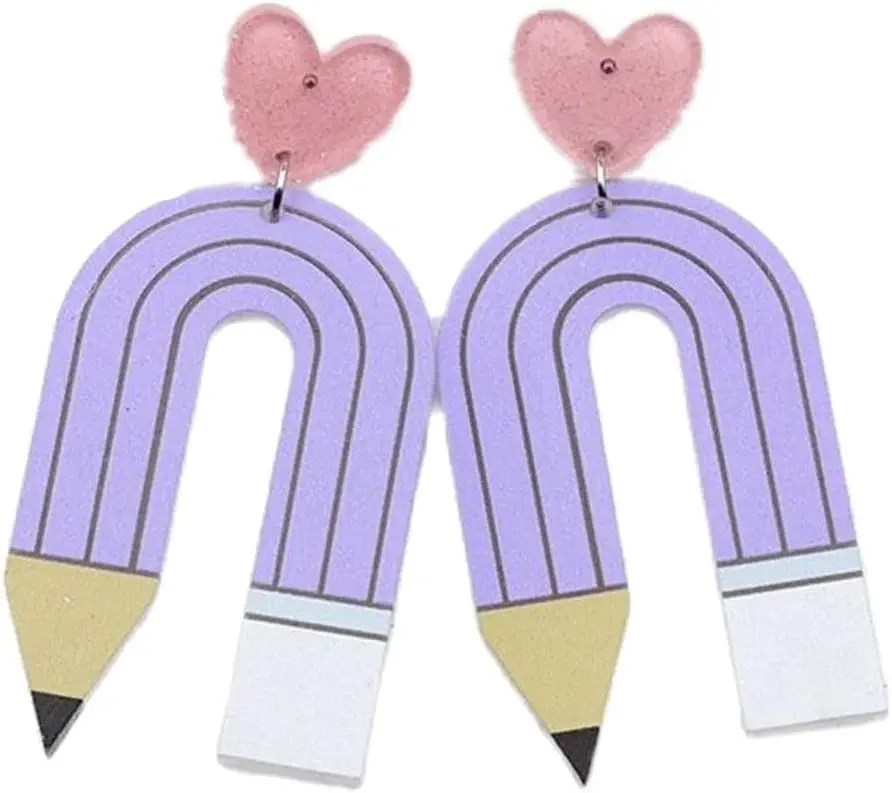Cute Pencil Dangle Earrings Funny Pencil Heart Drop Earrings Colorful Creative Jewelry Back to School Teachers Appreciation Day Gifts for Teachers Students