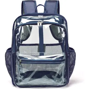 Clear Backpack,15 '' Clear Backpacks for School Heavy Duty PVC See Through Bag  Bookbag for Girls & Boys, Navy Blue