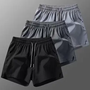 3 pieces of men’s running sport shorts, three-quarter pants with a slit, fitness training pants, laces, zipper pockets, beach pants.