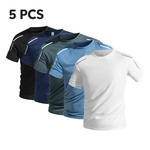 Men's 5 PCS Athletic Crew Neck T-Shirts Set: Shoulder Stripe Detail + Short-Sleeve Casual & Active Tops