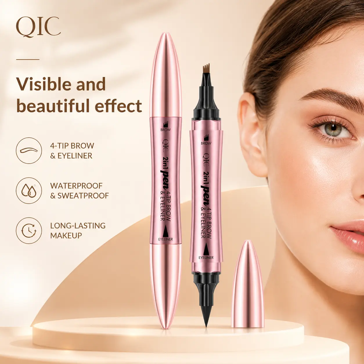 Women's Waterproof 2-in-1 Dual Tip Liquid Brow Eyebrow Pencil-Eyeliner, Long-Lasting Makeup Tool with Print Design, Dual Tip Eyebrow Pencils, Liquid Brow Eyebrow Pencils