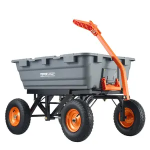 VEVOR Garden Cart, Durable Poly Dump Cart with Simple Assembly Steel Structure, Versatile Dump Wagon with Dual-Function Handle, Handy Wheelbarrow with 1500 lbs Load Capacity, 13 inch Wheels
