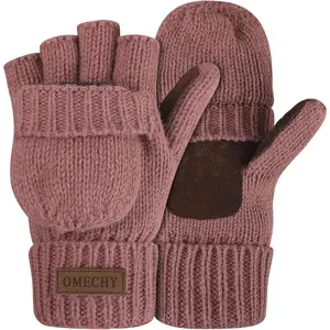 Winter Knitted Fingerless Wool Gloves Thermal Insulation Warm Convertible Mittens Flap Cover for Men Women