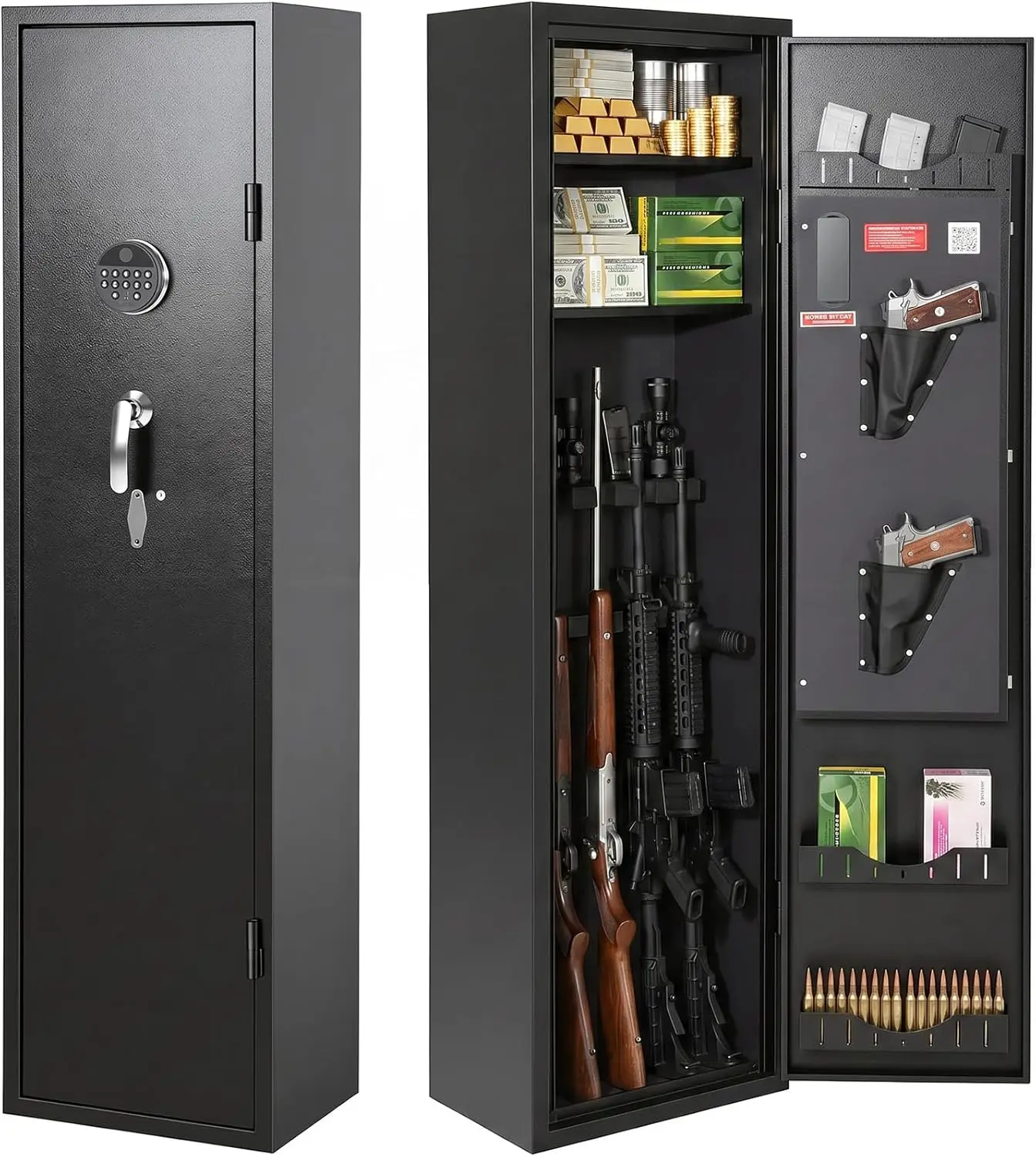 [No Assembly Required] INTERGREAT Gun Safe for Rifles and Pistols, Fully Assembled 10-12 Gun Safe for Home, Large Rifle and Shotgun Safe with Quick Access Keypad Lock, Adjustable Gun Rack, Pistol Pockets and Ammo   metal storage cabinet