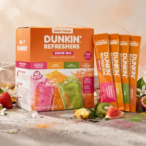 Dunkin’ Refreshers Singles To Go! Zero Sugar Powdered Drink Mix, 40 Ct Variety Pack, Energy from Green Tea, Aspartame-Free, No Synthetic Colors, 40 Single-Serve Packets, Just Add Water