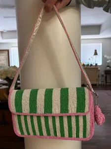 Trending Beaded Bags - Pink Green Stripes