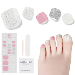 Real Gel Nail Strip by ohora - 32pcs with Prep pad, Mini Nail File, Wood Stick, DIY Toe Nail Art Starter Kit, No Glue, Non Soak-Off