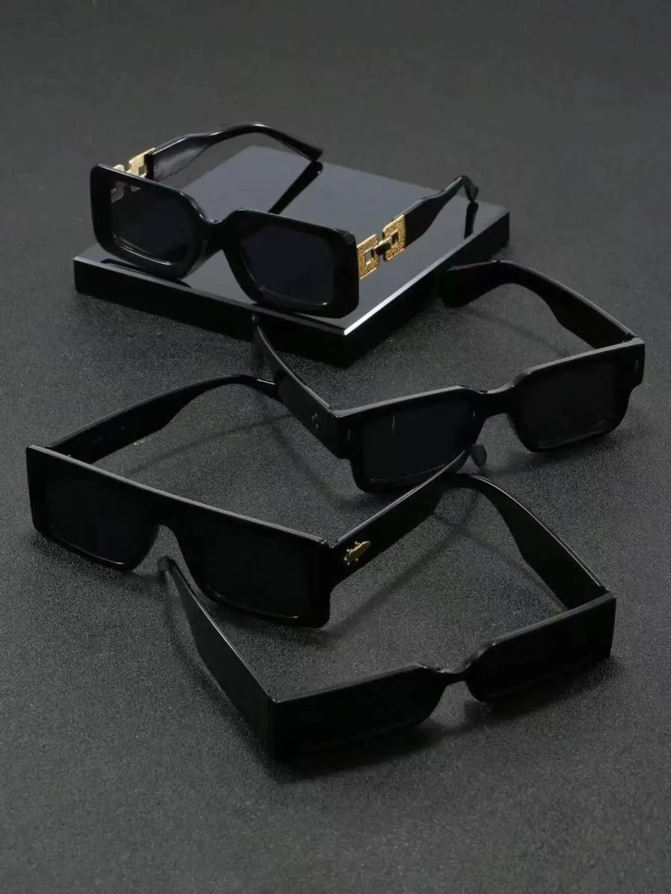 4 Pairs Square Plastic Decorative Glasses Set, Classic Simple Business Style Design, Suitable for Commuting Office Travel