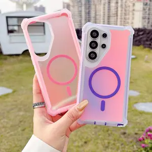 Fluorescent Laser Magnetic Case for Samsung Galaxy S26 Ultra Plus S25 S24 S23 S22 Ultra, compatible with MagSafe, Matte Shockproof Bumper Case, Crystal Anti Scratch Phone Case