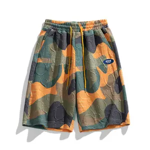 Men’s casual shorts for summer: Hawaiian vacation floral shorts, beach shorts, casual mid-length shorts, basketball sports shorts, orange camouflage print summer camping vacation shorts, retro distressed washed camouflage shorts.