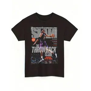 Vintage 1990s Retro Basketball Graphic T-Shirt, Unisex Crew Neck Short Sleeve, Soft Elastic Fabric Loose Fit Streetwear, Sports Fan Casual Apparel for Men Women Teens, S-5XL Plus Size Black