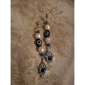 Silver Evil Eye Dangly Earrings