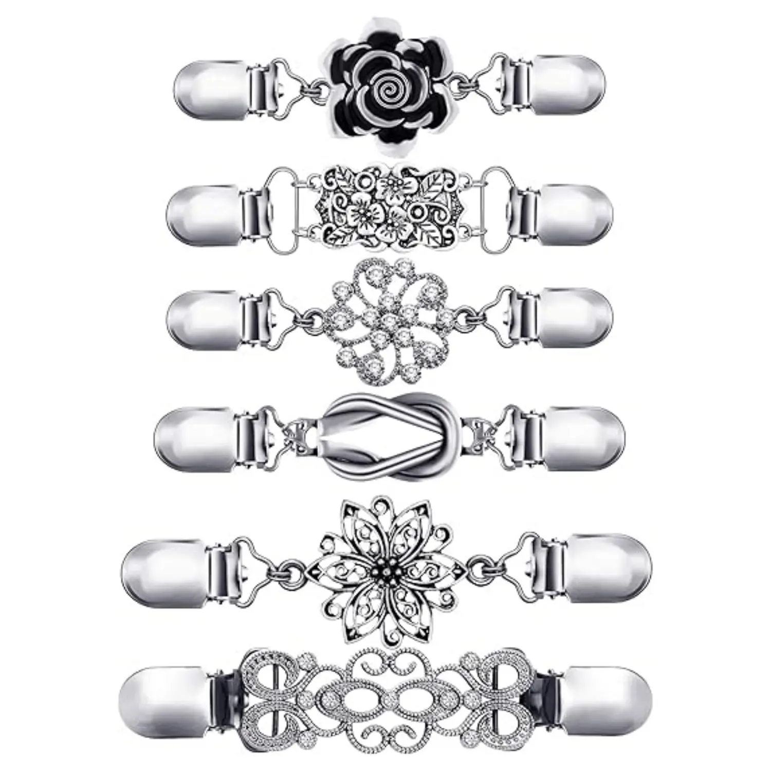 6PCS Vintage Sweater Shawl Clips Retro Cardigan Collar Dress Shirt Brooch Clips for Women Wearing, 6 Styles