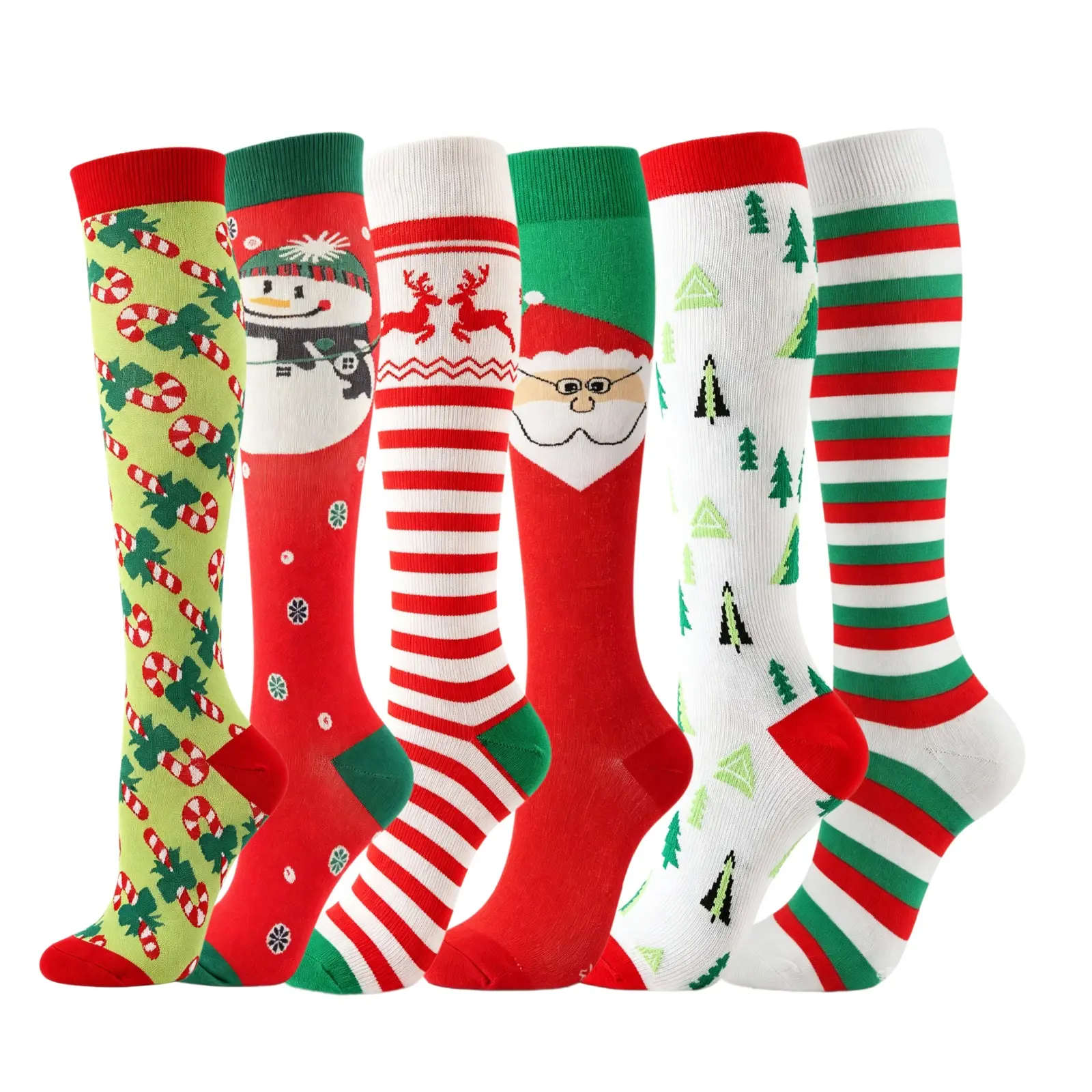 UGEM Lady's 6 Pairs High Elastic All-Over Print Graduated Compression Socks - 15-20mmHg Breathable Calf Length, Machine Wash, for Varicose Veins & Swollen Feet, Holiday Gifts for Sports & Outdoor Use
