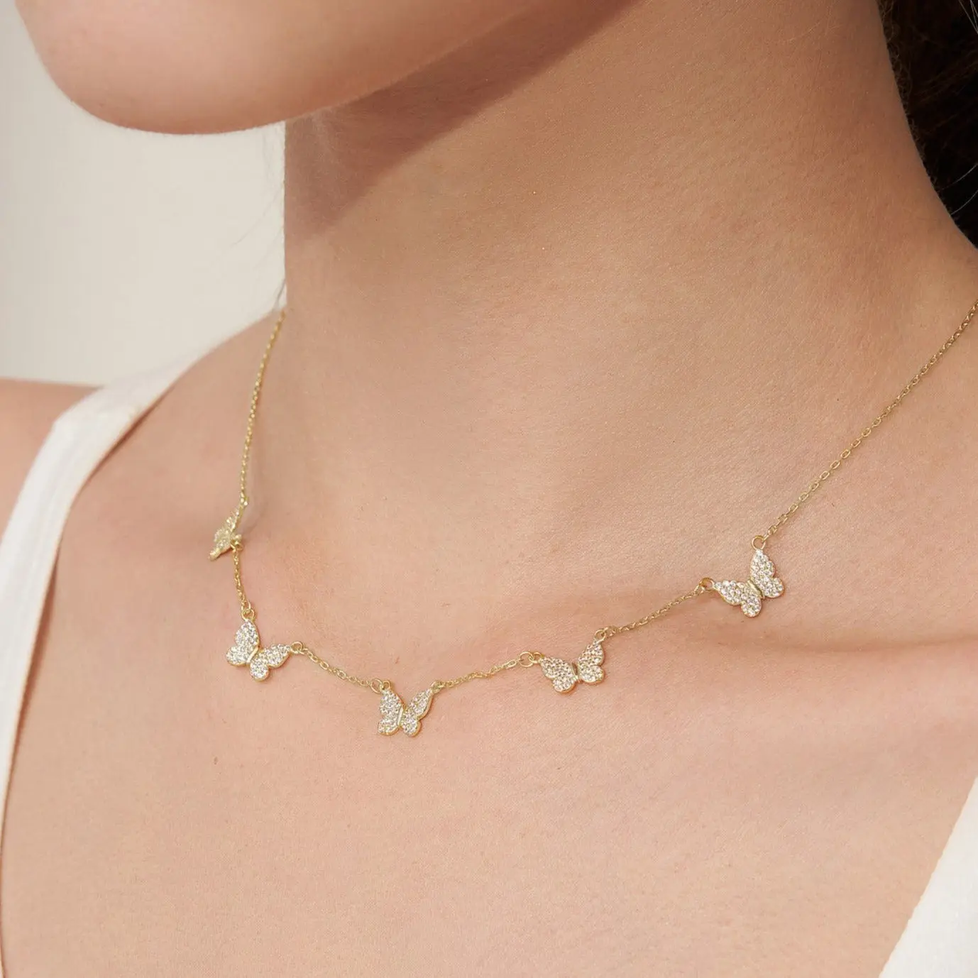 Pave Butterfly Necklace by Caitlyn Minimalist - Diamond Crystal Charm Necklace in Sterling Silver, 18K Gold, & Rose Gold - Bohemian Jewelry - Bridesmaid Gifts