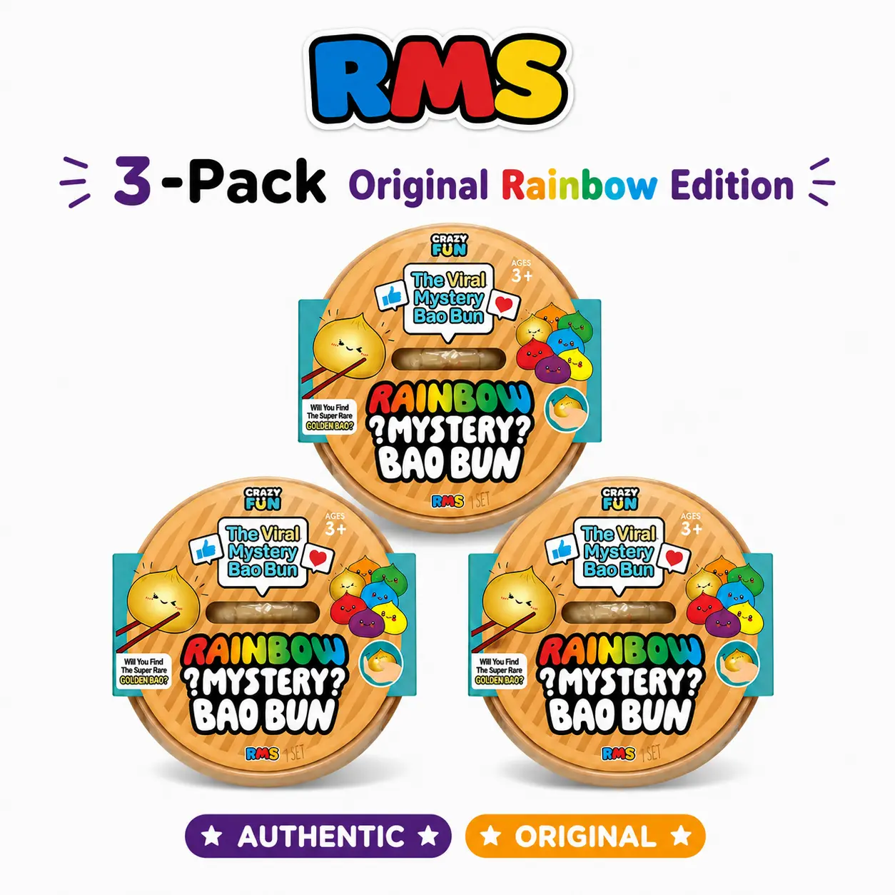 3-Pack Authentic RMS Rainbow Mystery Dumpling Squishy