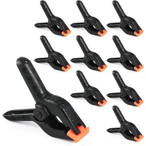 Swiilpo 10 count Spring Clamps, 4.5 Inch Large Plastic Spring Clips Clamps Heavy Duty Black Backdrop Clamps Clips for Photography Woodworking Balloon Arch Crafts TarpsQuesear