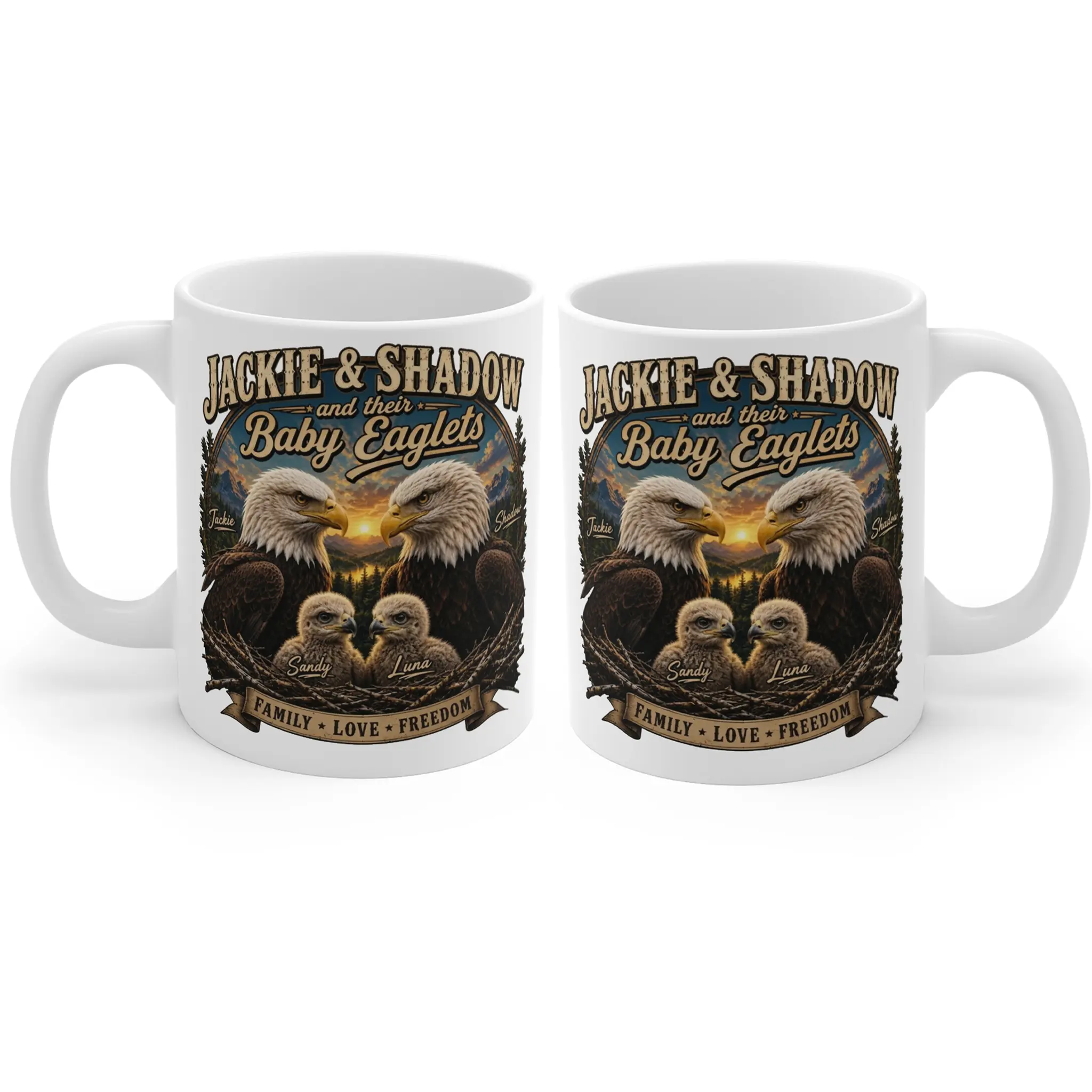 Jackie & Shadow Eagle Family Mug | Baby Eaglets Coffee Cup | Bald Eagle Lover Gift | Family Love Nature Mug | Wildlife Gift