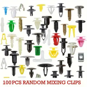 100 pieces of General Motors hybrid fastener rivet clips, plastic panel expansion screws, bumper retainers, various models of door trim clips - interior panel fastening tools