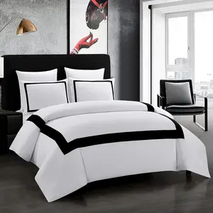 Duvet Cover Set-Hotel Luxury Black White Geometric Line  Microfiber Bedding, 3 count with Pillowcase, Soft Breathable with Zipper Closure Wrinkle Resistant, Comforter Not Included