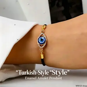 Women's Turkish-Style Evil Eye Enamel Protection Charm, Adjustable Cord Bangle, Lightweight Stackable Spiritual Daily Fashion Jewelry, Birthday Gift Accessory