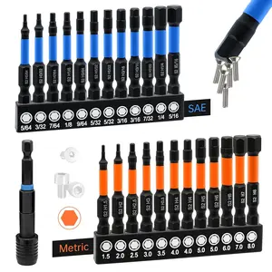 Allen Wrench Drill Bit Set 25 count Hex Bit Set,  Driver Bit Set,  Bit Set, Allen Wrenches Sets, 2" Metric&SAE 1/4" Hex Shank  Allen Key Drill Bits Sets with Storage Box