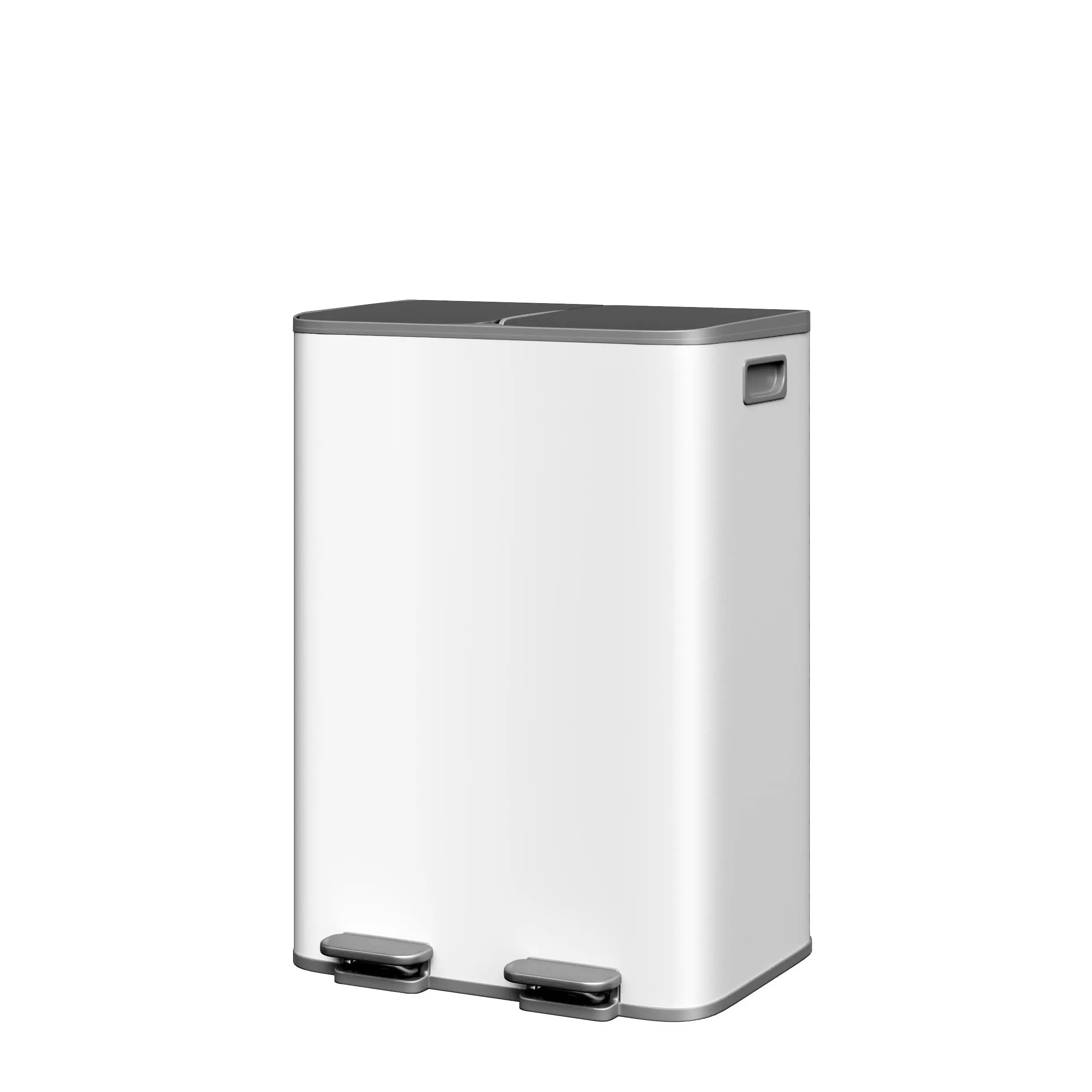 Kitchen Waste Bin, Double Classification Bin 2 x 30L – Stainless Steel, Anti-Corrosive, with Pedal, Independent Lid, Soft Close and 95° Fixation, Gray White, for Kitchen/Living Room