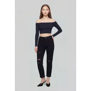 Leila Distressed Rolled Cuff Ankle Jeans