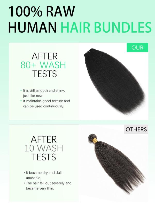Lemoda Raw Kinky Straight Human Hair Bundles 100% Unprocessed Brazilian Human Hair Full and Thick 3 Bundles 16A Double Weft Yaki Straight Bundles Human Hair Natural Color