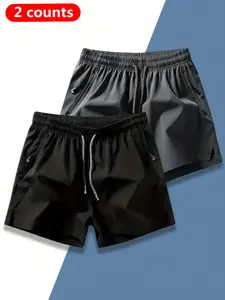 Men's Solid Zipper Pocket Drawstring Waist Shorts, Regular Fit Casual Breathable Comfy Straight Leg Shorts for Summer, Men's Bottoms for Daily Wear