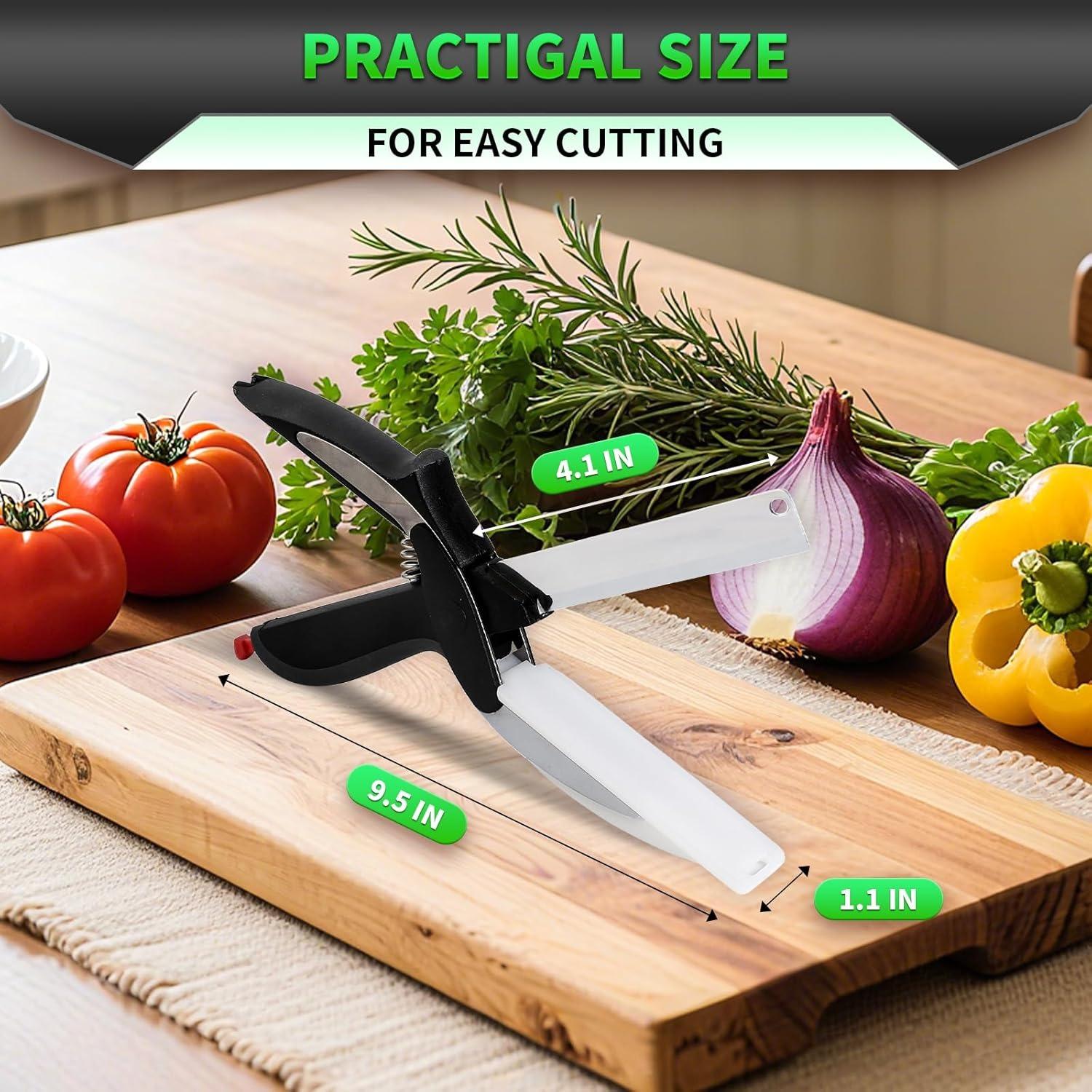 2-in-1 Kitchen Scissors with Cutting Board, Food Scissors & Vegetable Cutter, Stainless Steel Kitchen Shears with Safety Lock, Dishwasher Safe Herb, Fruit, Cheese & Meat Cutter