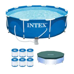 Intex 10-Feet x 10-Feet x 30-Inches Metal frame Round Above-Ground Pool with Filter Pump with Pool Cover