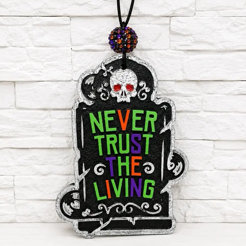 Never Trust the Living Halloween Car Freshener | Handmade Skull Tombstone Air Freshener