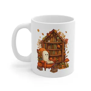 Reading Ghost Mug, Halloween Coffee Mug, Spooky Vibes, Cute Halloween Mug, Fall Book Coffee Mug, Librarian Gift