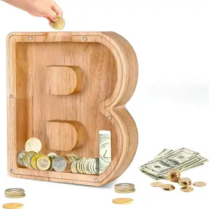 2026 New Letter Piggy Bank, Wooden savings box, A Must-Have for Coin & Bill Storage, Wooden Money Box & Storage Jar, Cash Coin Jar with Acrylic Clear Lid,For Adults & Kids, DIY Combination, Living Room/Bedroom Decor, Perfect Birthday Gift