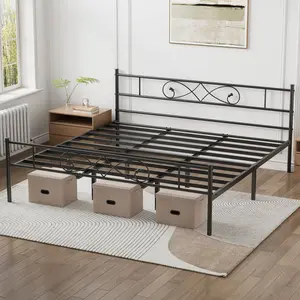 Matte Black Metal Platform Bed Frame with Distinctive Fist Design – Heavy Duty Steel Slats, Noise Free, Underbed Storage, Easy Assembly, No Box Spring Needed