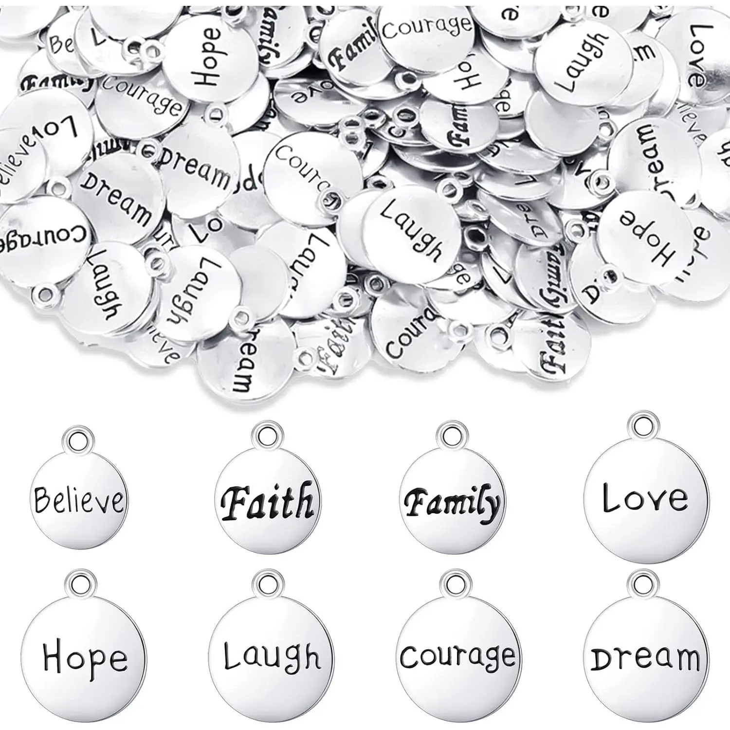 160 count Inspirational Motivational DIY Charms Antique  Pendants for Key Chain  Making Cheer Message Charms for Girl Bracelet Necklace Flat Alloy Pendants  Accessory 8 Styles