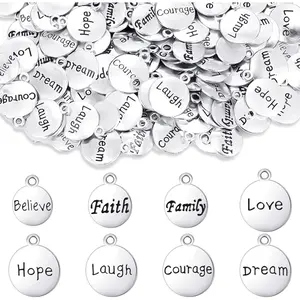 160 count Inspirational Motivational DIY Charms Antique  Pendants for Key Chain  Making Cheer Message Charms for Girl Bracelet Necklace Flat Alloy Pendants  Accessory 8 Styles