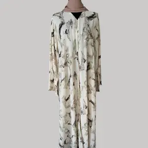 Dreamy Marble-Print Abaya in Soft Cream Sage Green & Earthy Brown Tones with Subtle Crystals for Elegant Sparkle