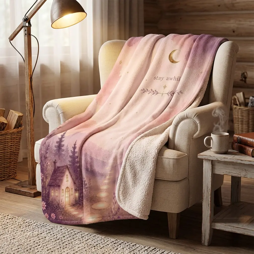Stay Awhile | Sherpa Blanket | Cozy Woodland Cottage Throw | Soft Places Press