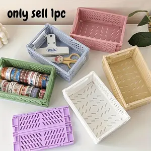 Mini folding plastic storage box, student desktop organizer, hand account tape, stationery folding basket, storage basket