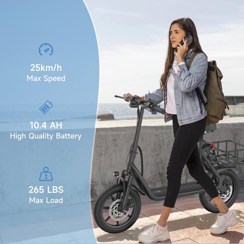 【AOVOPRO- VOLTVOGUE】 Electric Scooter, Peak Power 750W, Top Speed 22 mph, 10.5-22.5Ah, Driving Range 20-60 Miles, Rear Disc Brake + Electronic Brake, 14-inch Inflatable Tires.