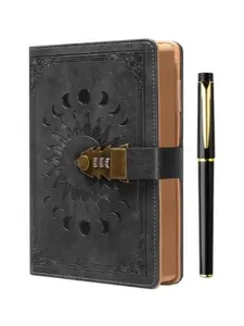 Vintage  Lock Diary for Women & Men with Pen A5 240 Pages Journal with lock Edge Refillable Leather Journaling Notebooks, (8.5 × 5.9 Inch)