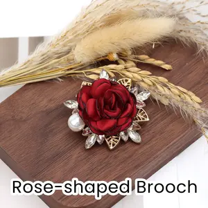 Rose Flower Brooch, Handcrafted Chiffon with Crystal Pearls for Refined Style