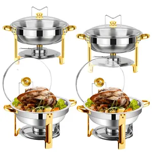 4 Pieces Food Warmers, Hot Pot 4.5L 5QT Stainless  Steel Hot Pot Buffet Set Glass Lid Buffet Warmer Set for Catering, Party and Wedding Cookware Cover