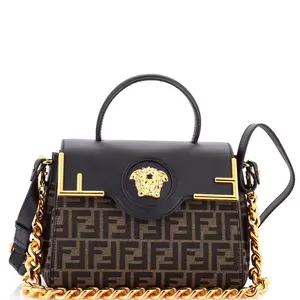 Pre-owned VERSACE Canvas Coated Top Handle Bags x Fendi Fendace La Medusa Top Handle Bag Zucca Canvas and Leather Medium by Rebag